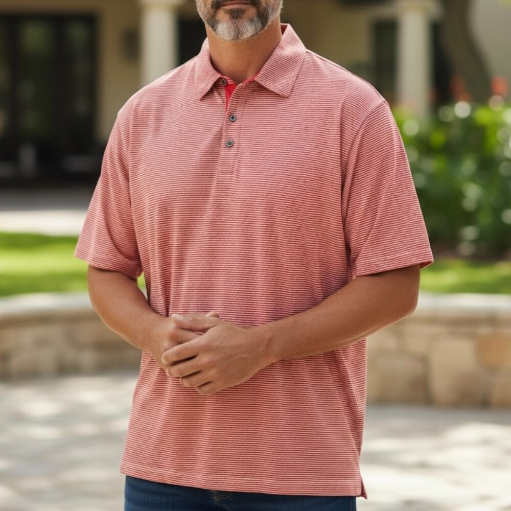 Saks Fifth Avenue Threads Men's Red Thin Stripe Polo Shirt XL